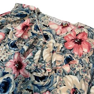 Vintage CLASS by Just Class Ruffle‎ Floral Blouse – 100% Cotton – Size XL